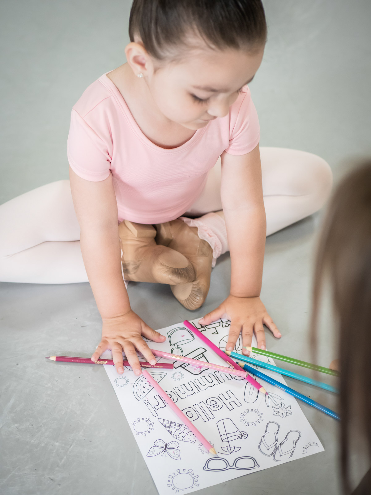 Greta Leeming Studio of Dance - Ottawa Dance Studio - Recreational Competitive Adult Toddler - 70 Summer Dance Camper Colouring Summer-themed colouring page in dance clothes