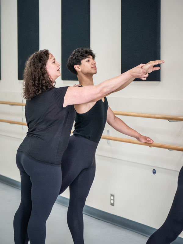 Greta Leeming Studio of Dance - Ottawa Dance Studio - Recreational Competitive Adult Toddler - 66 Debby Armstrong teaching ballet class with male ballet dancer at barre